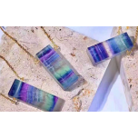 GP Rectangle - Rainbow Fluorite Rectangle Shape Pendant (About 0.5 x 0.5 x 1.5 inch H)